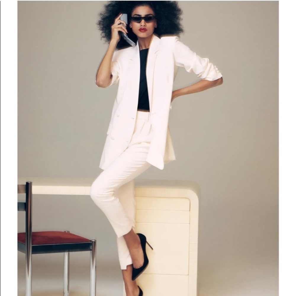 NWT IMAAN x FRAME DENIM Pleated Trousers Off White Dress Pants Wool Size 10